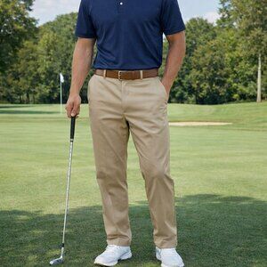 HAGGAR Khaki Classic Fit Golf Dress Pants, 38W X 34L